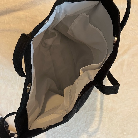 Large black Corduroy Tote Bag with 2 checkered black and white cosmetic bags - Picture 5 of 7